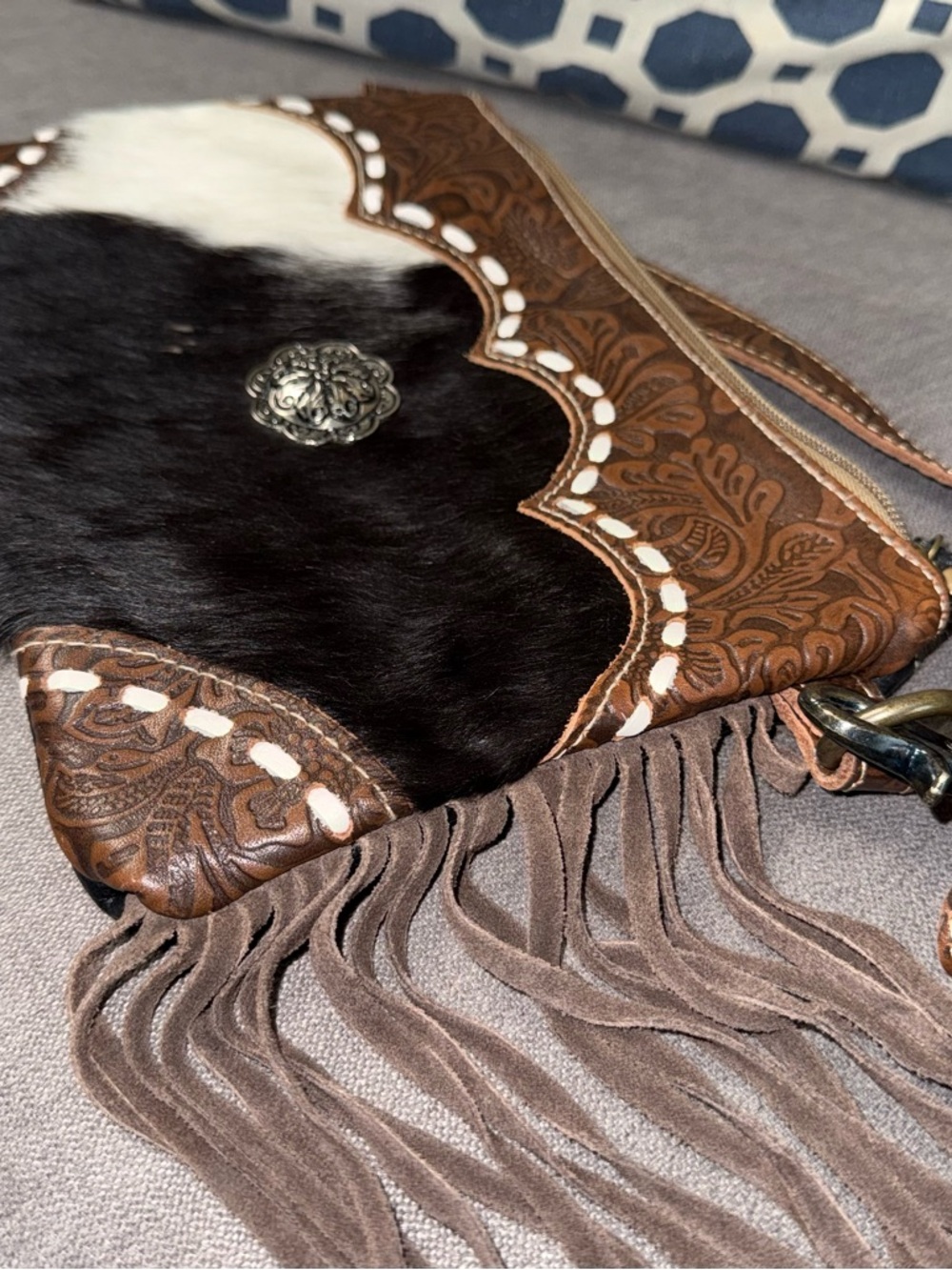 Western Cowhide Crossbody Bag with Fringe